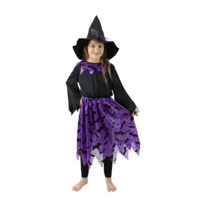 RAPPA - Detský kostým čarodejnice s netopiermi a klobúkom (S) e-obal