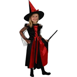 RAPPA - Detský kostým čarodejnica čierno-červená s klobúkom (S) e-obal