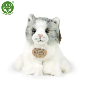 RAPPA - Plyšová mačka bielo-šedá sediaci 17 cm ECO-FRIENDLY