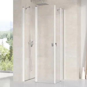 RAVAK - Chrome Rohový sprchovací kút štvordielny CRV2-100, 980 mm – 1000 mm – farba biela, sklo transparent 1QVA0100Z1