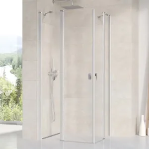 RAVAK - Chrome Rohový sprchovací kút štvordielny CRV2-90, 880 mm – 900 mm – farba satin, sklo transparent 1QV70U00Z1