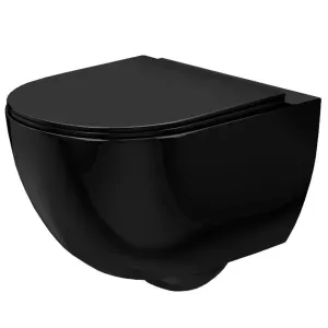 REA - Závesná WC misa vrátane sedátka Carlo Mini Rimless Flat čierna REA-C8936