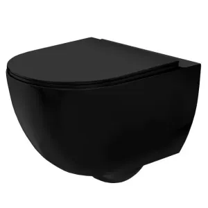 REA - Závesná WC misa vrátane sedátka RIMLESS Carlo Mini Slim čierna matná REA-C8489 #4930048
