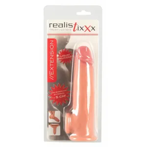 Realistixxx - predlžujúci návlek na penis s krúžkom na semenníky - 19cm (telová farba)