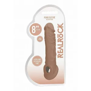 RealRock Penis Sleeve 8 - návlek na penis (21cm) - tmavo telová farba