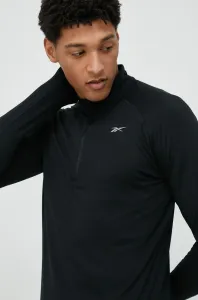 Bežecké tričko s dlhým rukávom Reebok Quarter-zip čierna farba, jednofarebné
