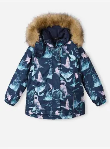 Tmavomodrá dievčenská vzorovaná zimná bunda s odopínacou kapucňou s kožúškom Reima Kiela #601126