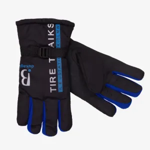 Čierne pánske zateplené rukavice s nápismi a kobaltovými vložkami - Doplnky