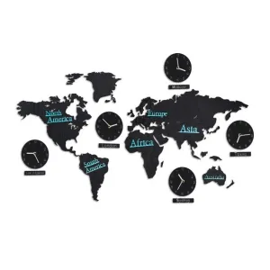 Mapa sveta s hodinami RD0877, čierna #3445049