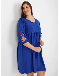 Dámske šaty s výšivkou plus size ALBINA tmavo modré