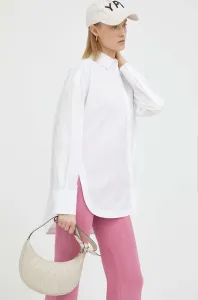 Bavlnená košeľa Remain dámska, biela farba, voľný strih, s klasickým golierom #8468902