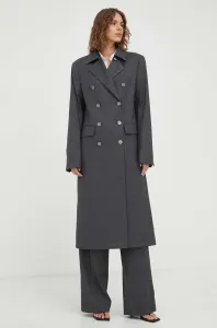 Kabát Remain dámsky, šedá farba, prechodný, dvojradový #8739744
