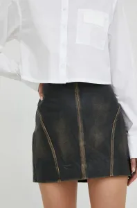 Kožená sukňa Remain hnedá farba, mini, rovný strih