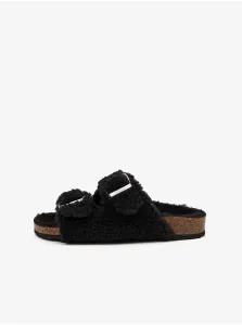 Black Women's Slippers with Artificial Fur Replay - Women #5576686