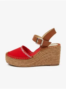 Red Leather Wedge Sandals Replay - Women