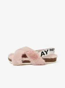 Light Pink Girl Sandals with Artificial Fur Replay - Girls #4732091