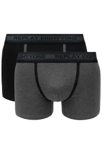 Replay Boxers Boxer Style 6 Cuff Logo&Contrast Piping 2Pcs Box - Black/Dark - Men's