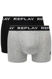 Replay Boxers Boxer Style 2 Cuff Logo&Print 2Pcs Box - Black/Grey Melange - Men's #689738