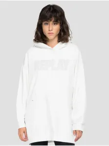 White Women's Oversize Sweatshirt with Torn Replay Effect - Women #607842