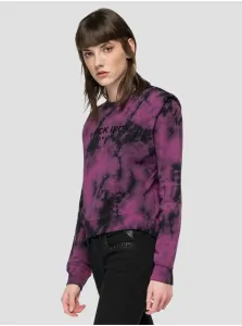 Black and Purple Womens Batik Sweatshirt with Shoulder Pads Replay - Women #609624