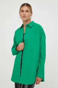 Bavlnená košeľa Résumé dámska, zelená farba, voľný strih, s klasickým golierom #9423409