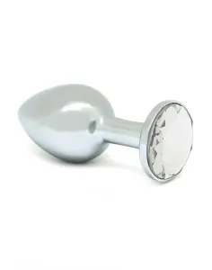 Rimba XS - kovový análny kolík s priehľadným kamienkom (strieborný)