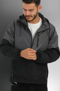 River Club Men's Anthracite-black Two Colors Inside Lined Water-Resistant Hooded Sports Raincoat-wind cap