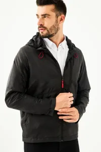 River Club Men's Black Inner Lined Waterproof Hooded Raincoat with Pocket - Windbreaker