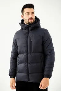 River Club Men's Navy Blue Fiber Hooded Water and Windproof Puffer Winter Coat