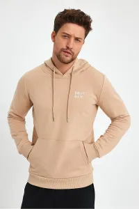 River Club Men's Beige Dont Quit Printed 3 Thread Thick Hooded Sweatshirt