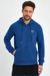 River Club Men's Blue Dont Quit Printed 3 Thread Hooded Sweatshirt