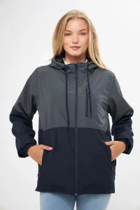 River Club Women's Anthracite-Navy Blue Two Color Inner Lined Water And Windproof Hooded Raincoat With Pocket
