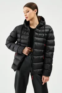 River Club Dámske čierne lemované vodné a vetruodolné zimné kabáty s kapucňou #8028736
