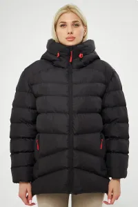 River Club Dámsky čierny vláknový vodný a vetruodolný zimný kabát #8019786