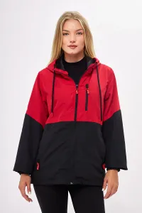 River Club Women's Red-Black Two Color Inner Lined Water And Windproof Hooded Raincoat With Pocket #7924119