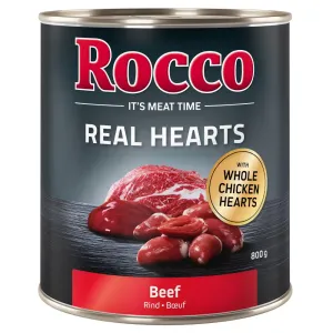 Rocco Real Hearts 6 x 800 g - hovädzie s celými kuracími srdcami