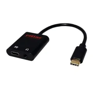 Roline Adaptér USB C(M) – 4-pólový jack 3,5 mm audio + USB C(F) (PD), 0,13 m