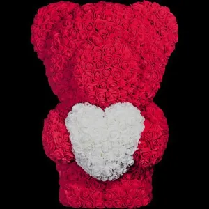 Medvedík z ruží -  bordový  so srdcom 40 cm