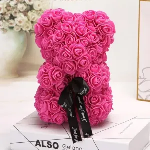 Medvedík z ruží - cyklamenový 25 cm