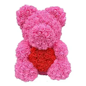 Medvedík z ruží -  ružový so srdcom 40 cm #4937565