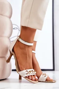 Béžové kožené sandále s retiazkou na vysokom podpätku Laura Messi - 40
