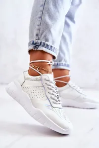 Biele nízke priedušné dierkované sneakersy - 36