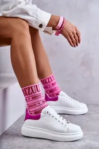 Kožené bielo-ružové sneakersy na platforme GOE - 38