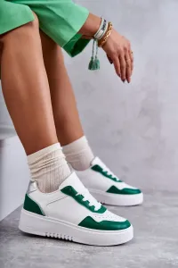 Nízke bielo-zelené sneakersy pre ženy na platforme - 38