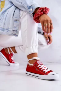 Červeno-biele klasické nízke plátenky Cross Jeans - 38