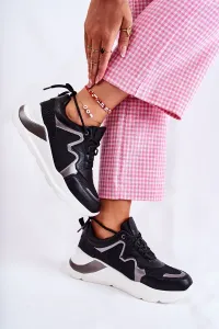 Módne čierne dámske sneakersy so striebornými doplnkami - 36