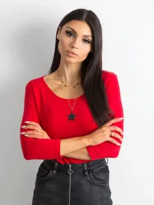 Červené bavlnené tričko s trojštvrťovým rukávom - XS