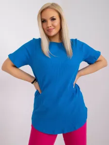Modré blúzkové PLUS SIZE tričko s krátkym rukávom - XL