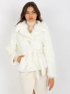 Biela kožušinová zimná bunda so zaväzovacím opaskom - XL