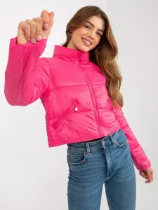 Krátka dámska ružová bunda s vreckami - L/XL